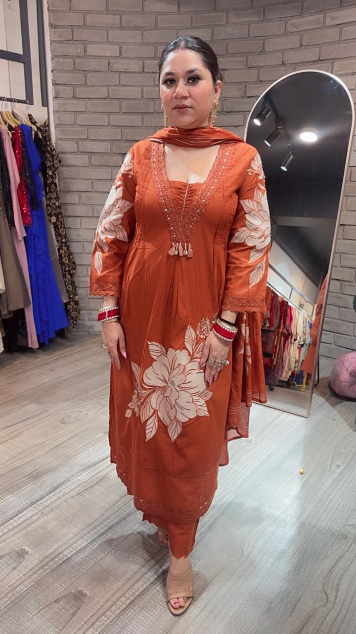 Kalakhata Rust Cotton suit