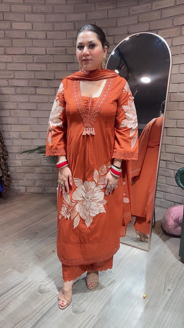 Kalakhata Rust Cotton suit
