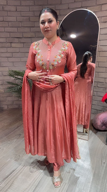 Deewani Rust Hand work Anarkali Suit