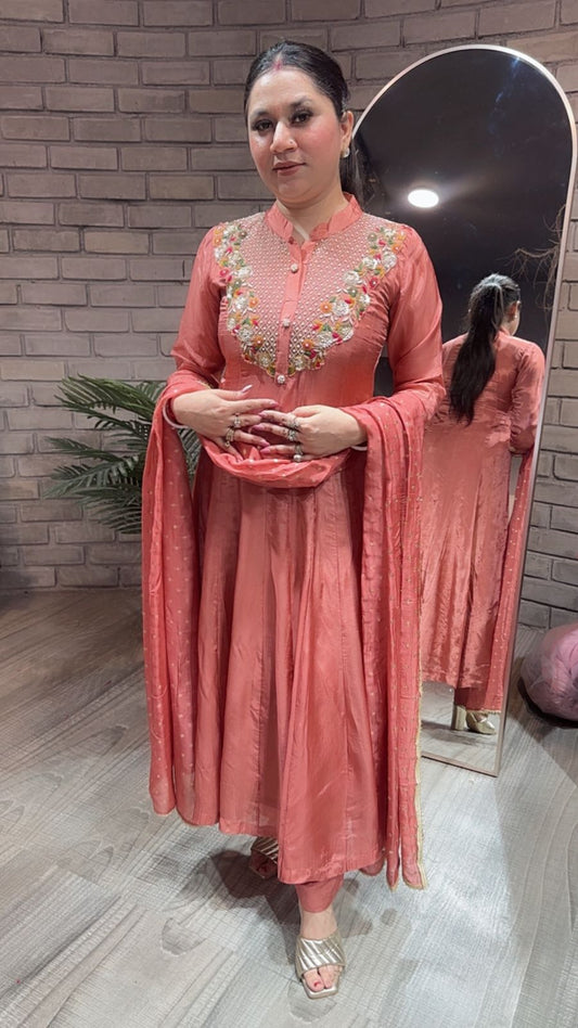 Deewani Rust Hand work Anarkali Suit