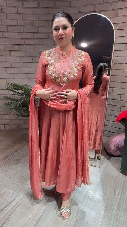Deewani Rust Hand work Anarkali Suit