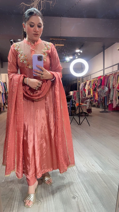 Deewani Rust Hand work Anarkali Suit