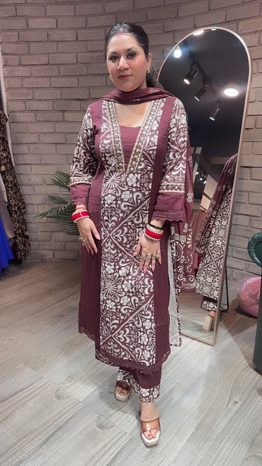 Kashish Wine Designer Cotton suit