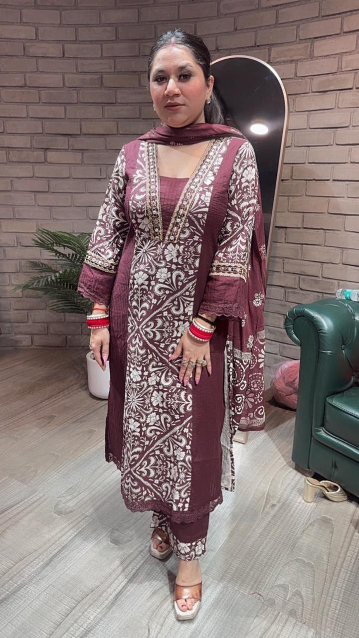 Kashish Wine Designer Cotton suit