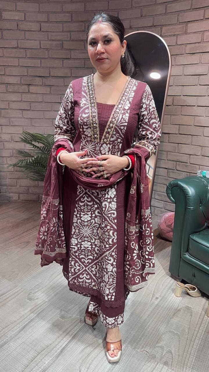 Kashish Wine Designer Cotton suit