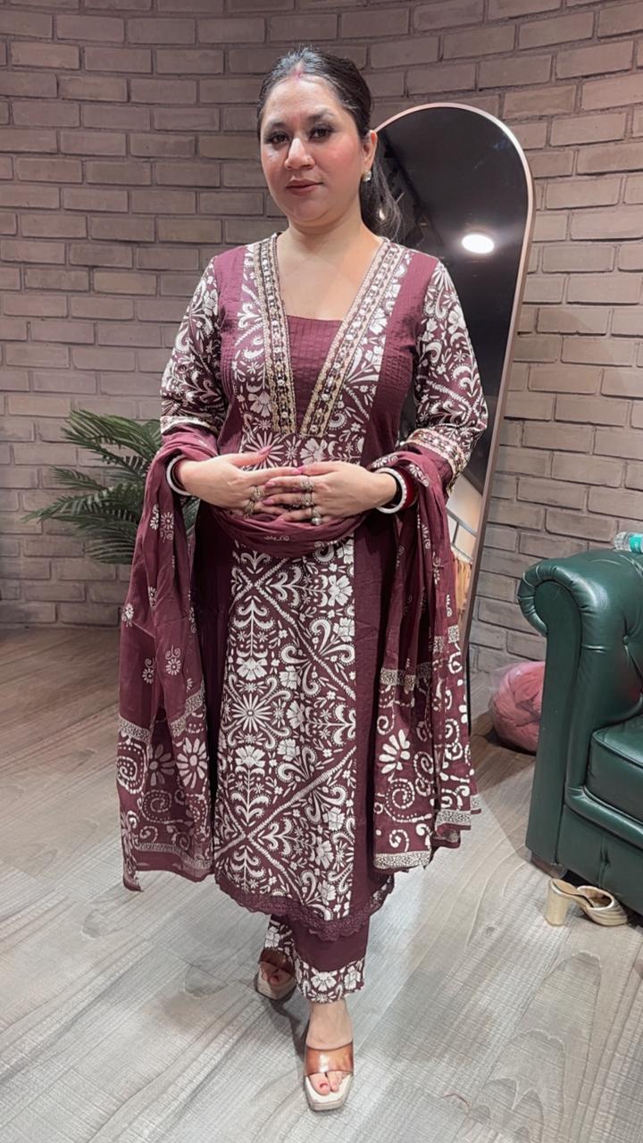 Kashish Wine Designer Cotton suit