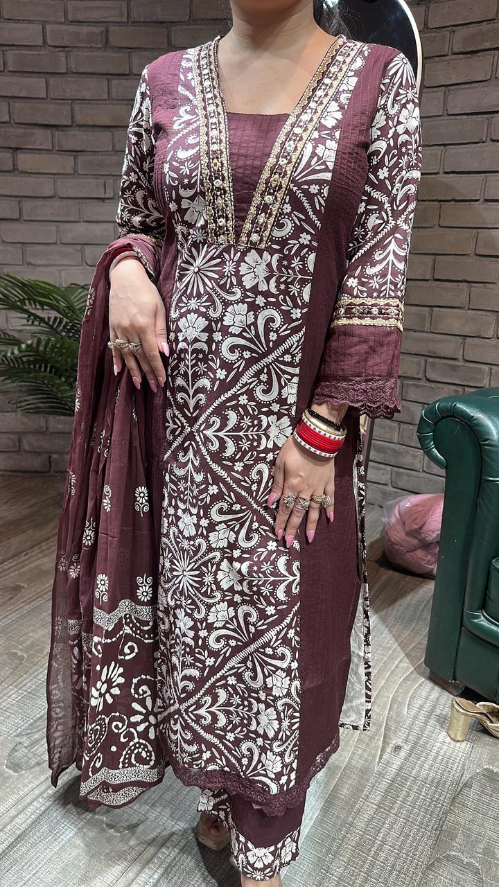 Kashish Wine Designer Cotton suit