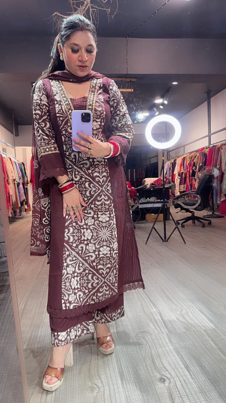 Kashish Wine Designer Cotton suit