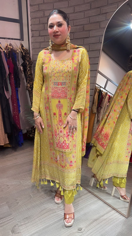 Gulzar Lime Digital C-Cut Designer suit