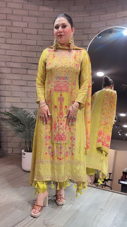 Gulzar Lime Digital C-Cut Designer suit