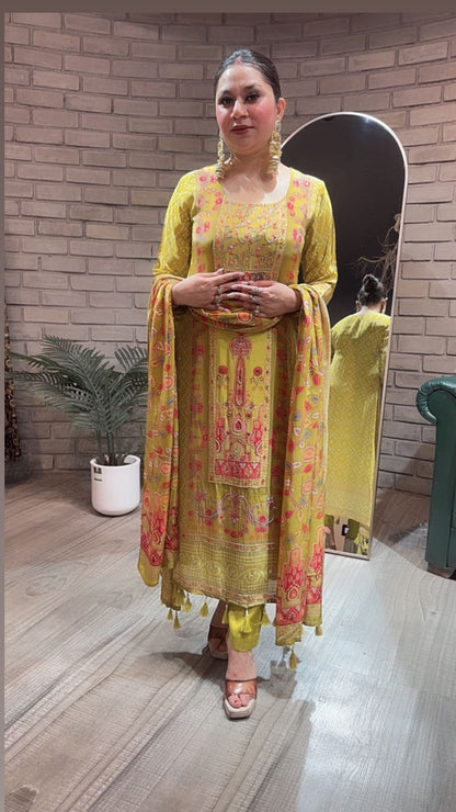 Gulzar Lime Digital C-Cut Designer suit