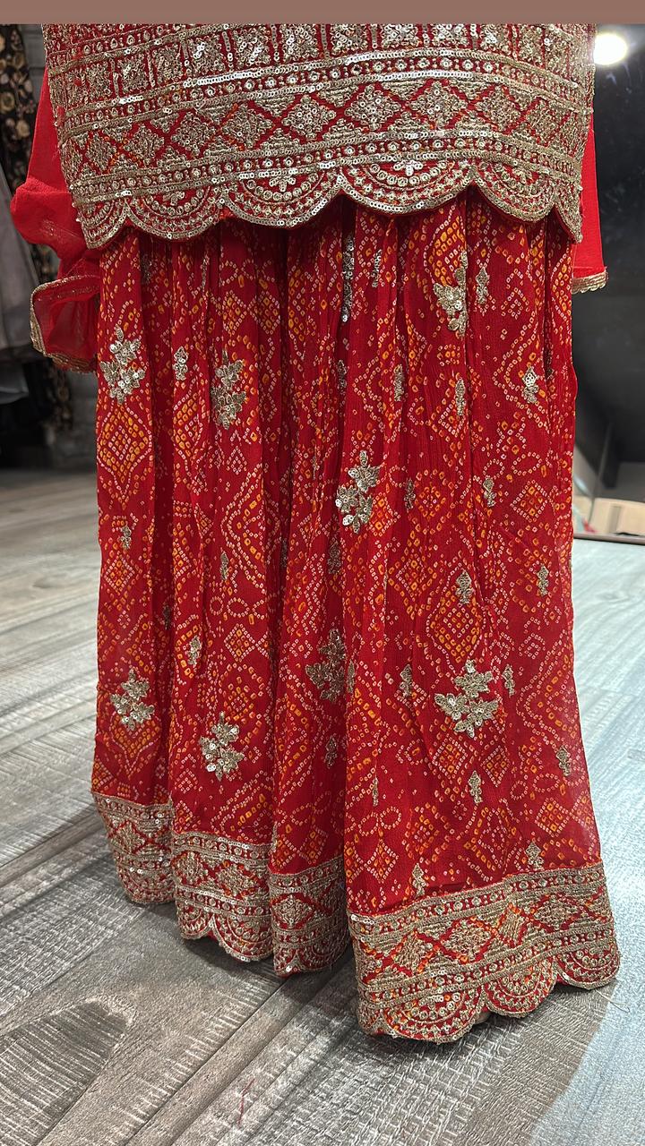 Fida Red Leheria Sharara Suit