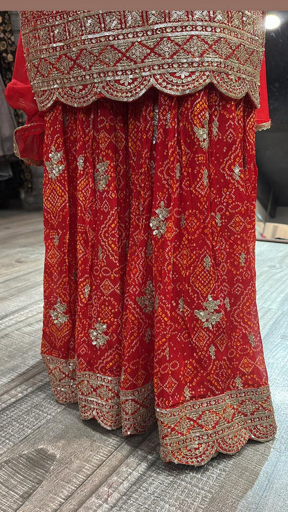 Fida Red Leheria Sharara Suit
