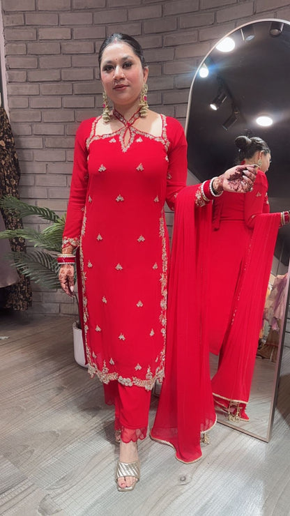 Eknoor Red Crisscross Designer suit