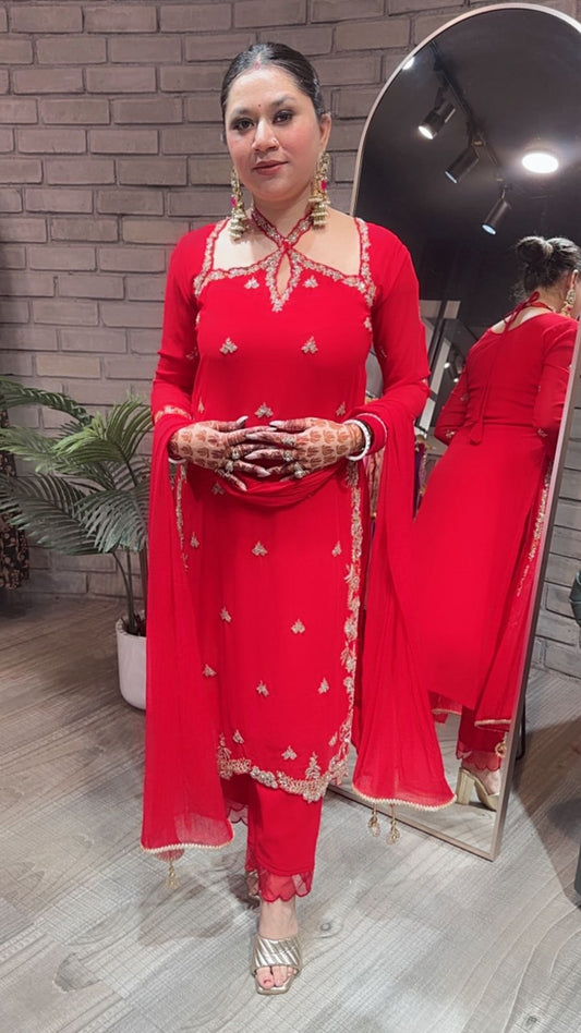 Eknoor Red Crisscross Designer suit