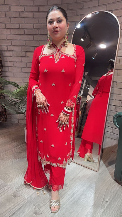 Eknoor Red Crisscross Designer suit