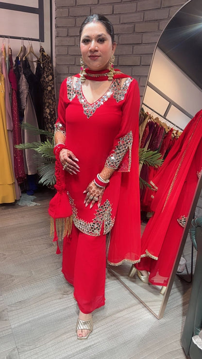 Mohinoor Red Mirror Designer suit