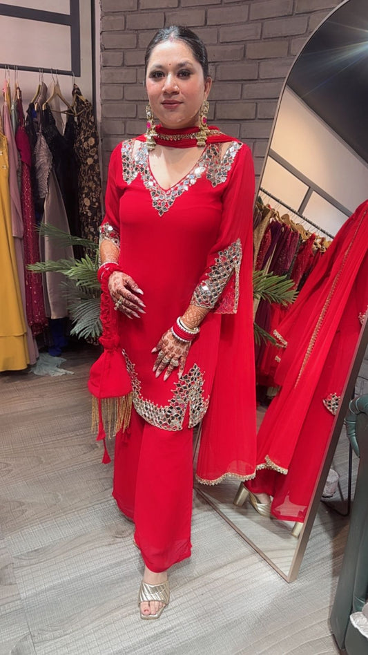 Mohinoor Red Mirror Designer suit