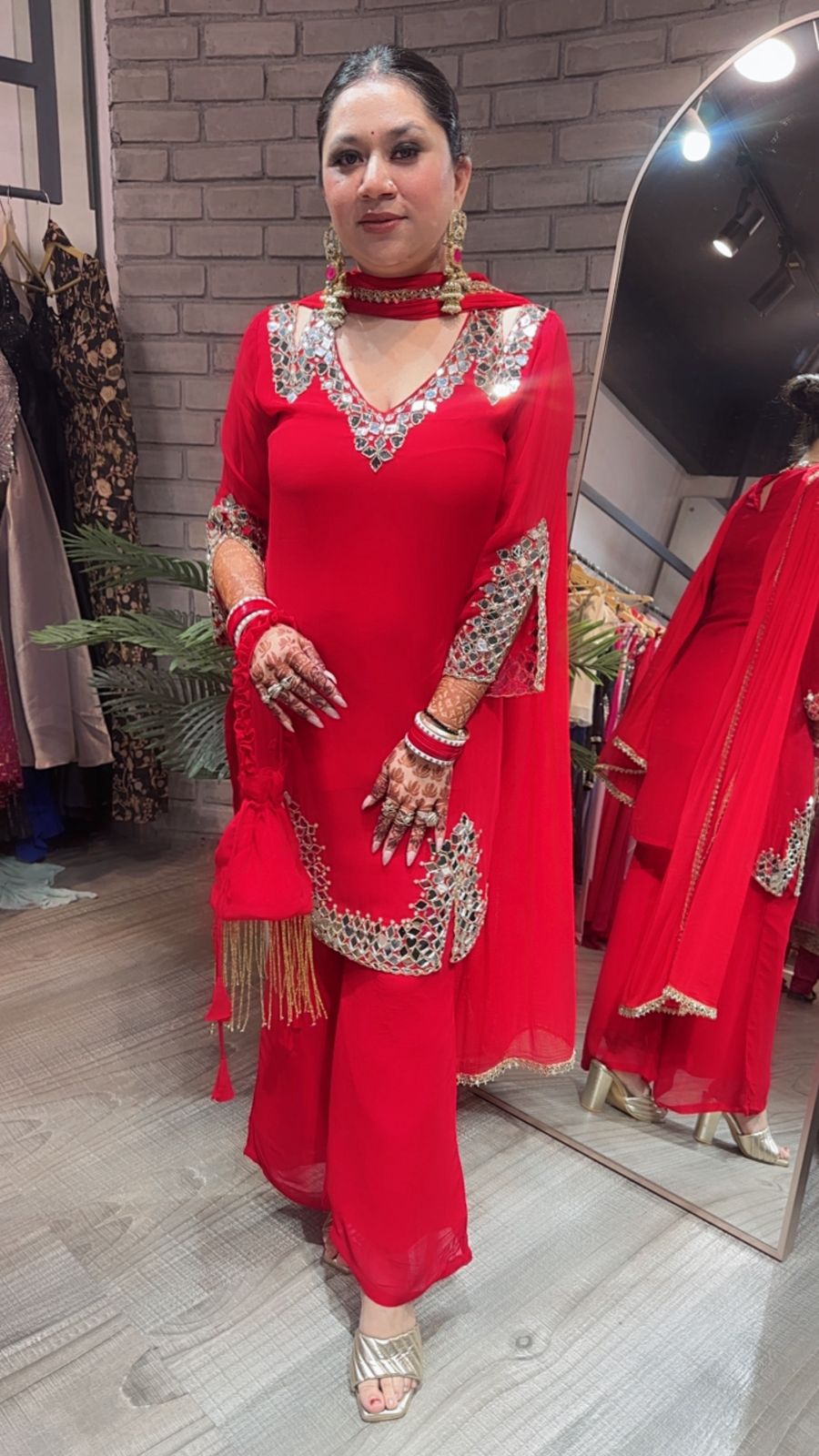Mohinoor Red Mirror Designer suit