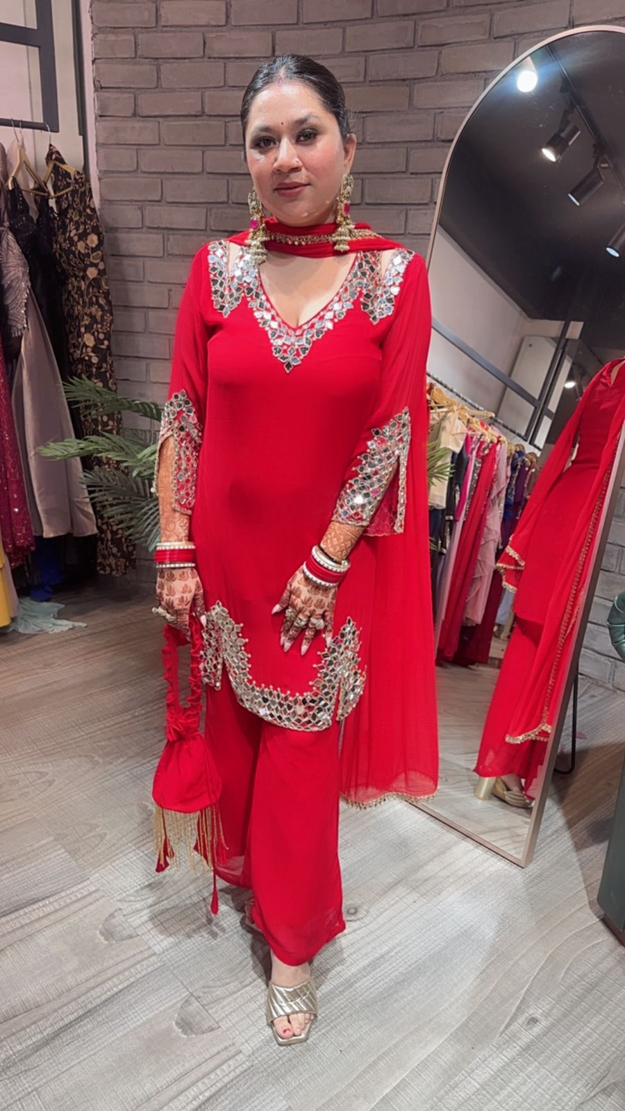 Mohinoor Red Mirror Designer suit