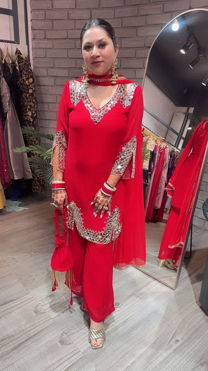 Mohinoor Red Mirror Designer suit