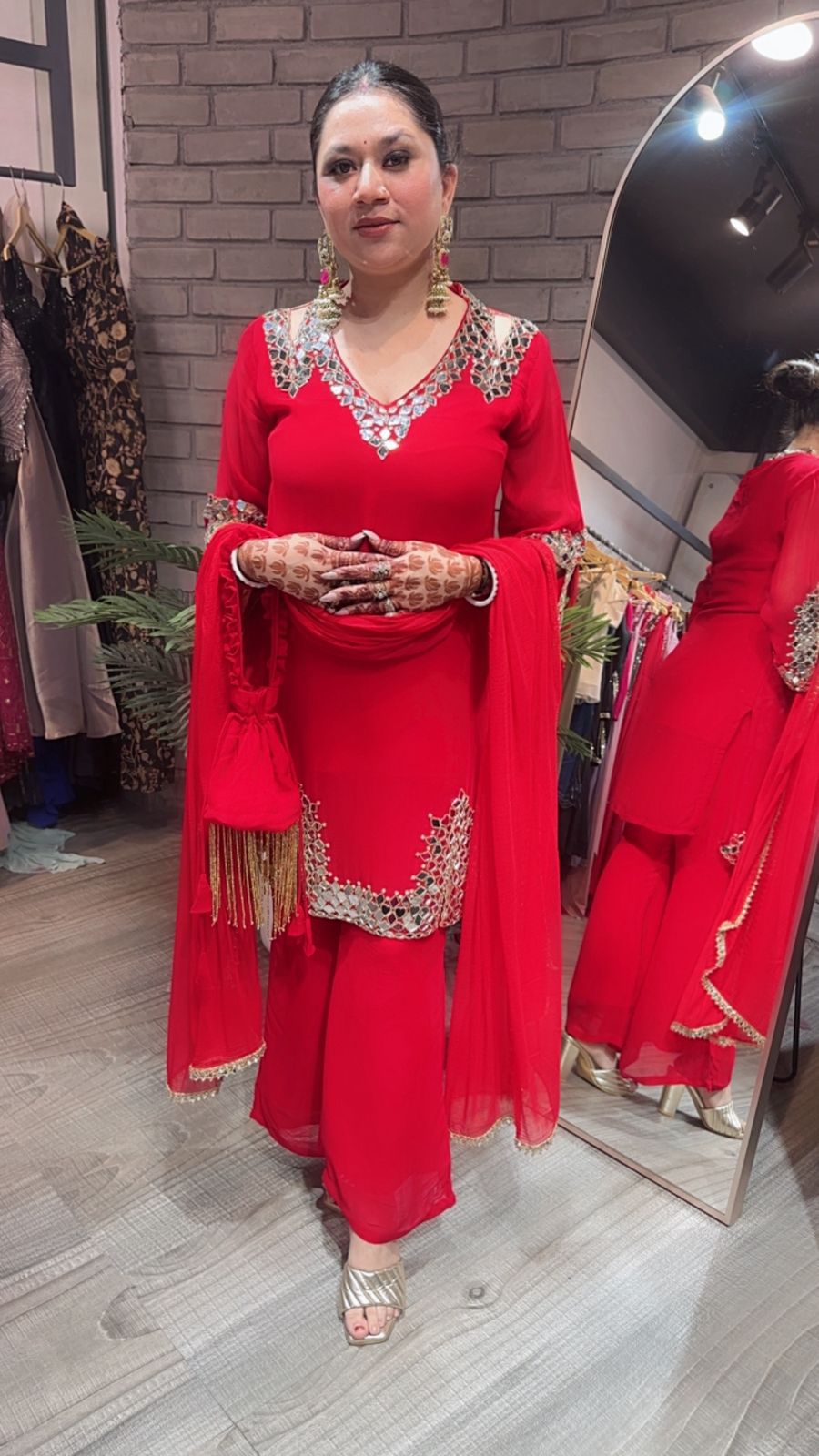 Mohinoor Red Mirror Designer suit