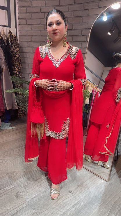 Mohinoor Red Mirror Designer suit