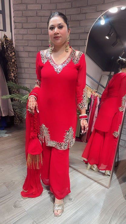 Mohinoor Red Mirror Designer suit