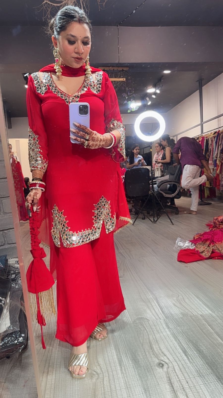 Mohinoor Red Mirror Designer suit