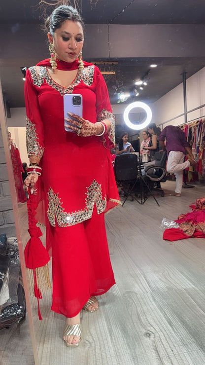 Mohinoor Red Mirror Designer suit