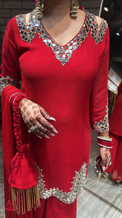 Mohinoor Red Mirror Designer suit