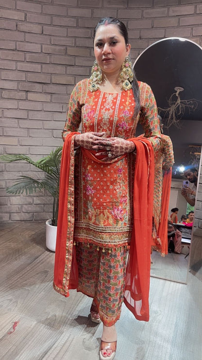 Imarti Rust C-cut printed suit 3pc