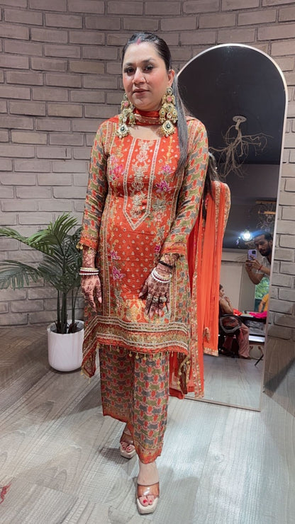 Imarti Rust C-cut printed suit 3pc