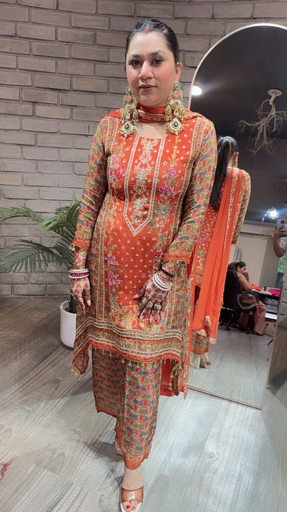 Imarti Rust C-cut printed suit 3pc