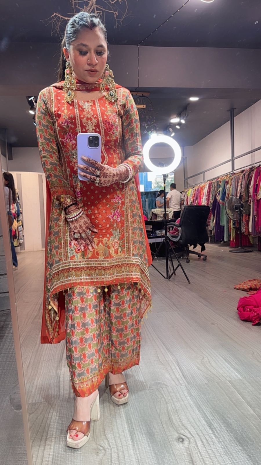 Imarti Rust C-cut printed suit 3pc