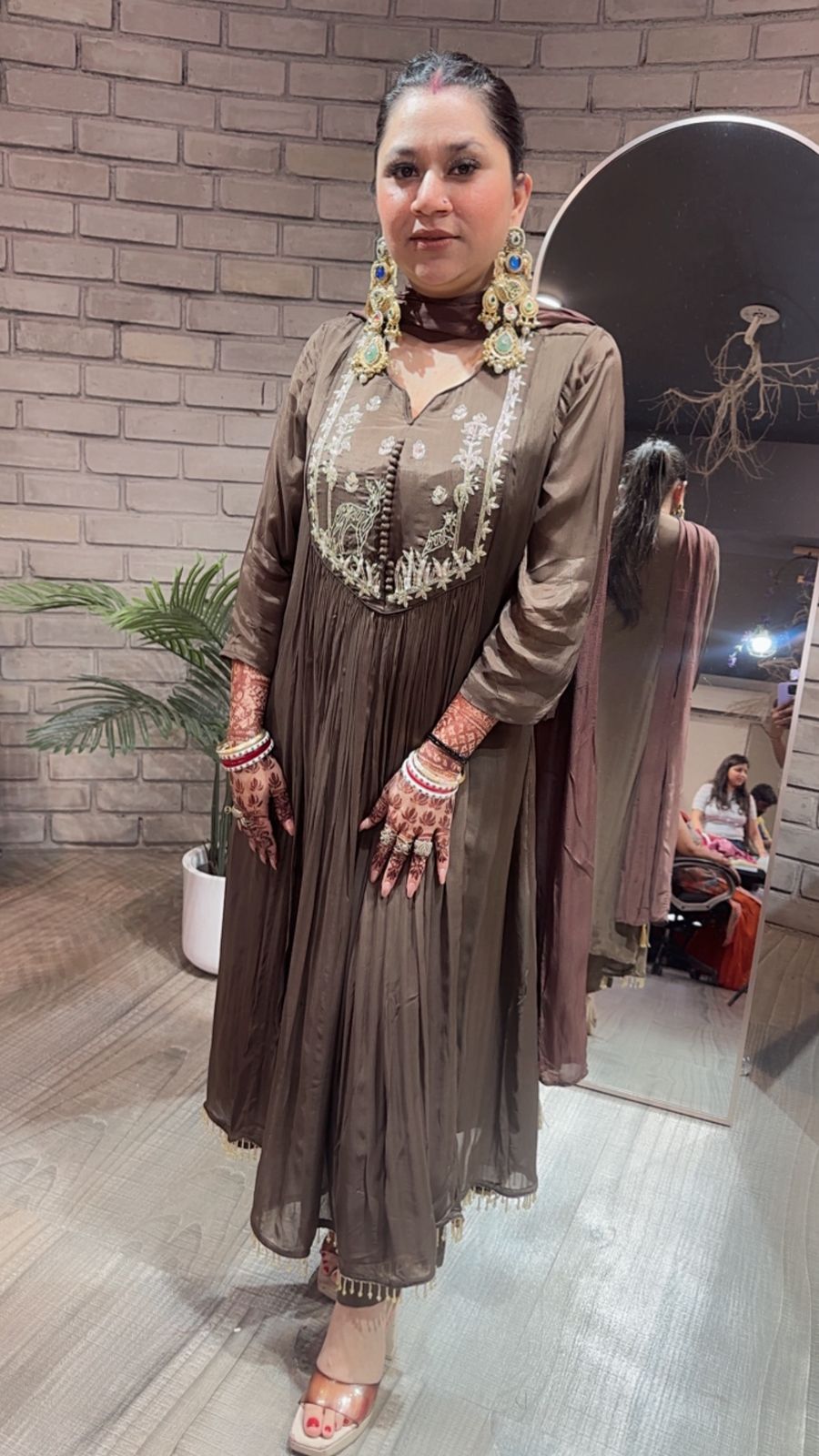 Hiran Coffee Embroidered A-line Suit