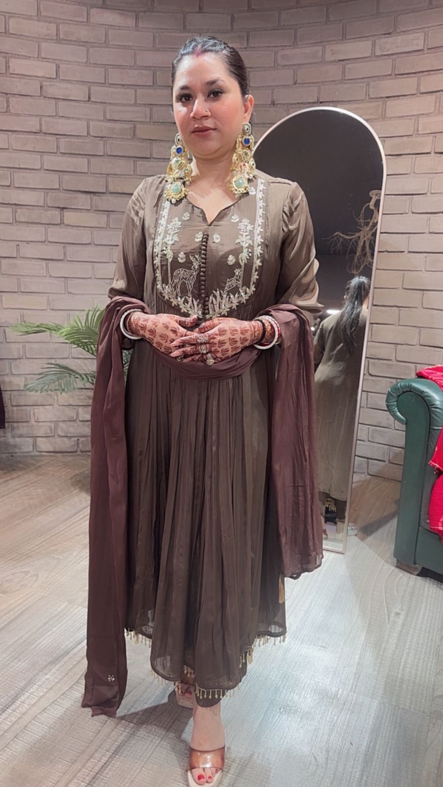 Hiran Coffee Embroidered A-line Suit