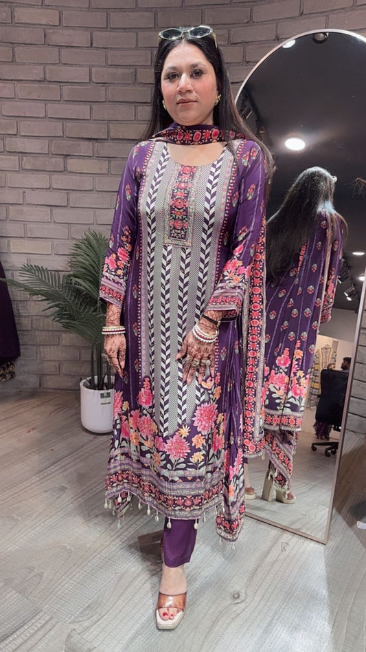 Tulsi Purple Digital C-Cut Designer suit