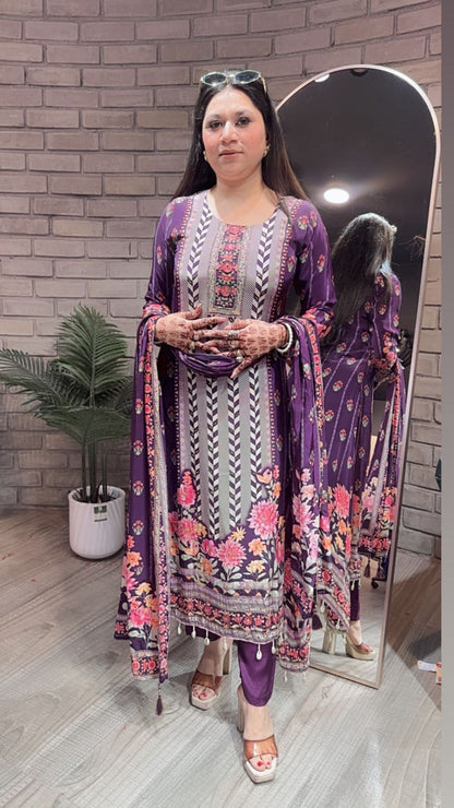 Tulsi Purple Digital C-Cut Designer suit
