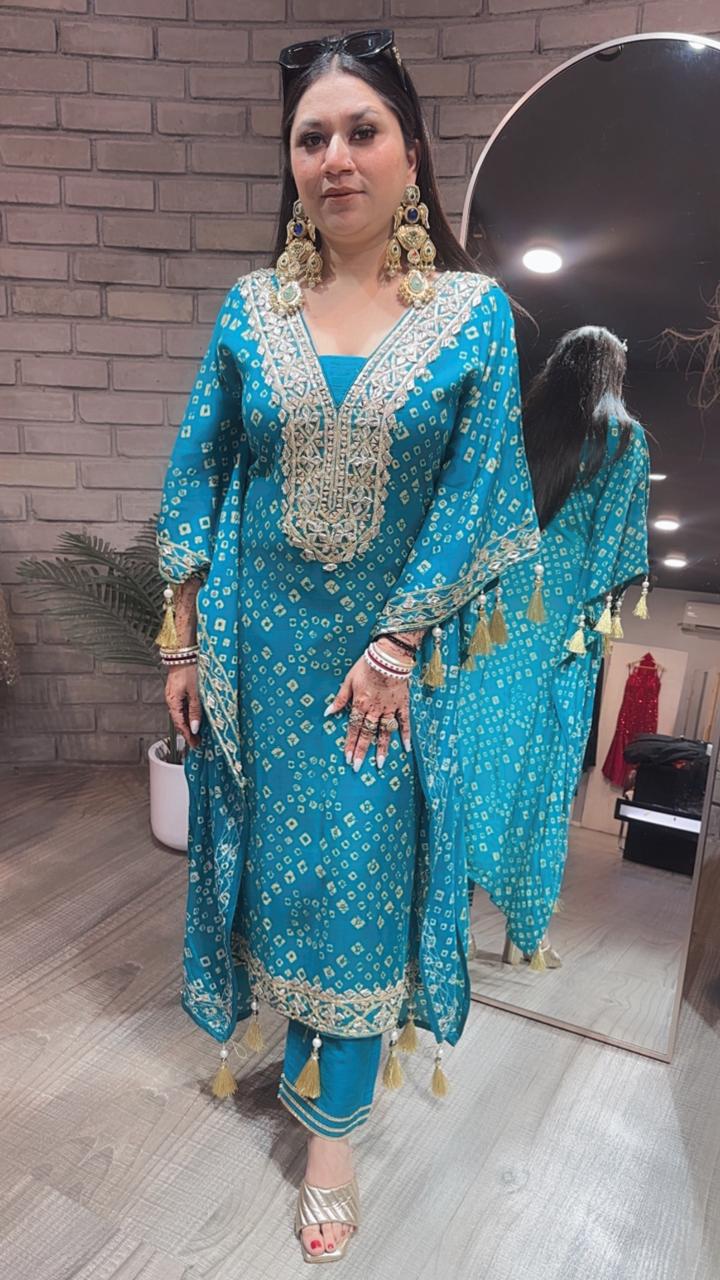 Fuljhadi Terquish Blue Kaftan Set