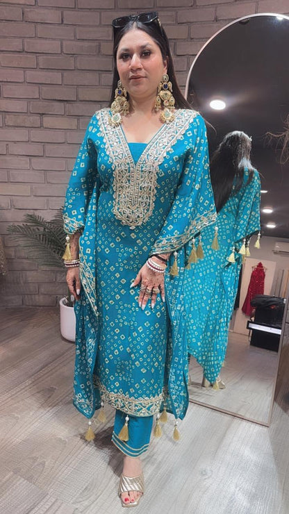 Fuljhadi Terquish Blue Kaftan Set