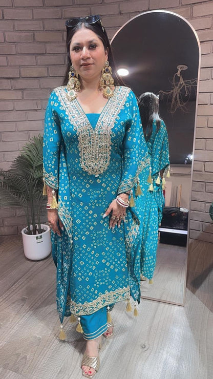 Fuljhadi Terquish Blue Kaftan Set