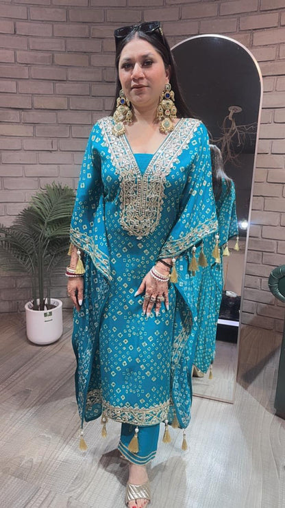 Fuljhadi Terquish Blue Kaftan Set