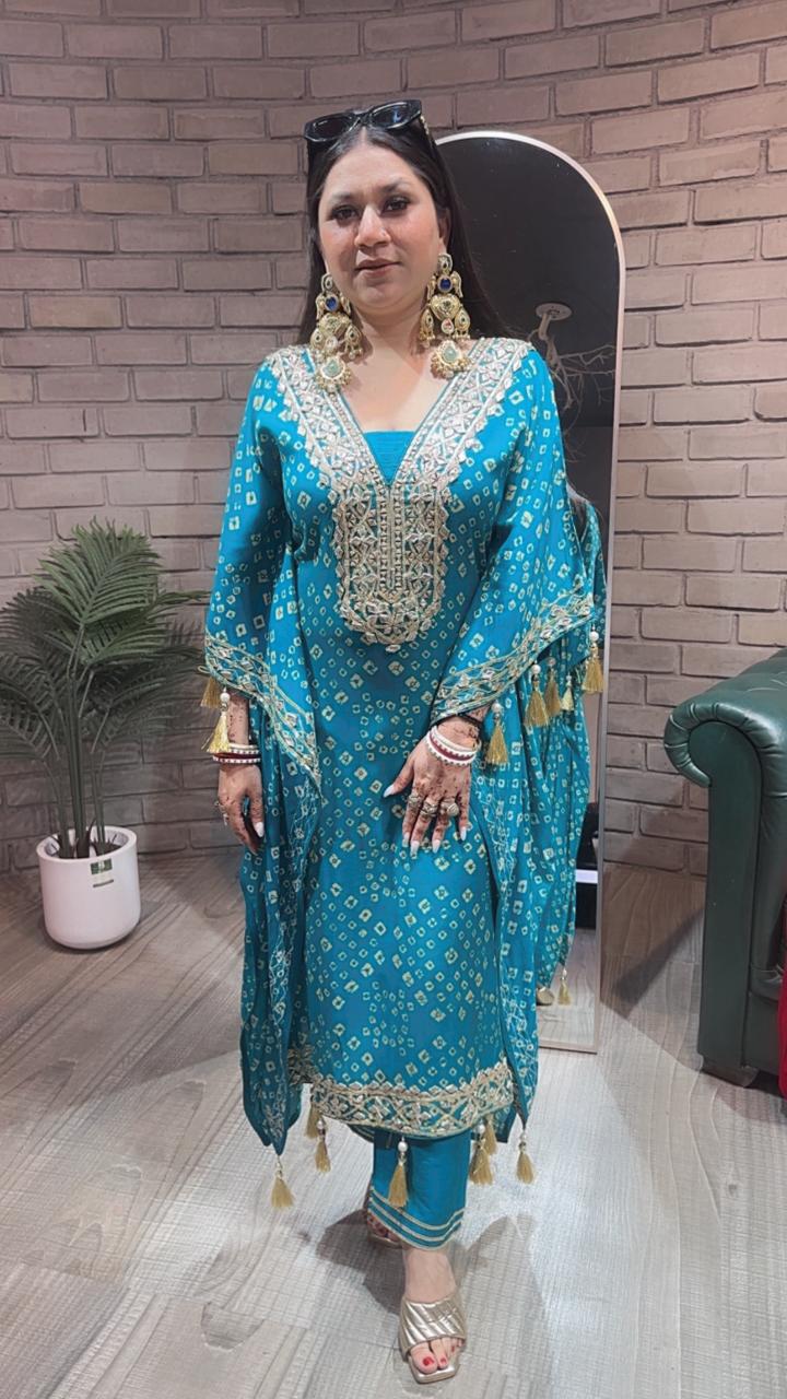 Fuljhadi Terquish Blue Kaftan Set