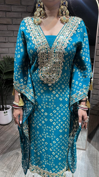 Fuljhadi Terquish Blue Kaftan Set