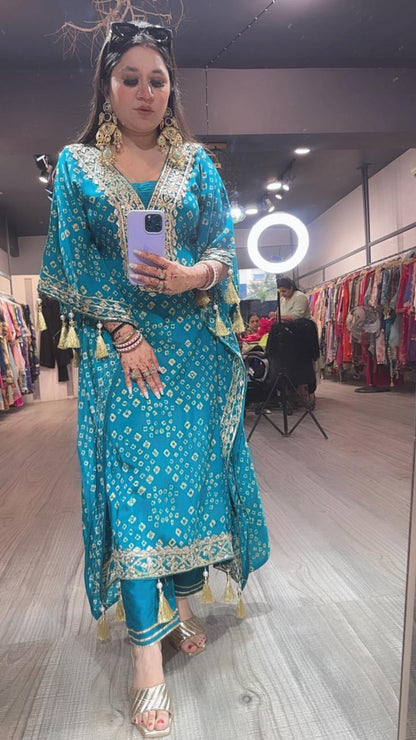 Fuljhadi Terquish Blue Kaftan Set