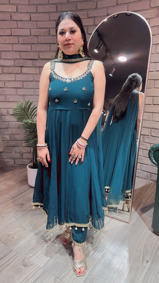 Deepavali Bottel Green Anarkali Suit