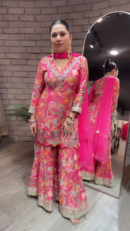 Bhai dooj pink Digital Print Sharara suit