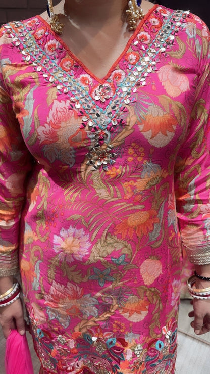 Bhai dooj pink Digital Print Sharara suit