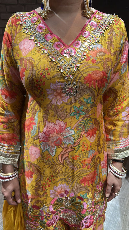 Bhai Dooj Musturd Digital Print Sharara Suit